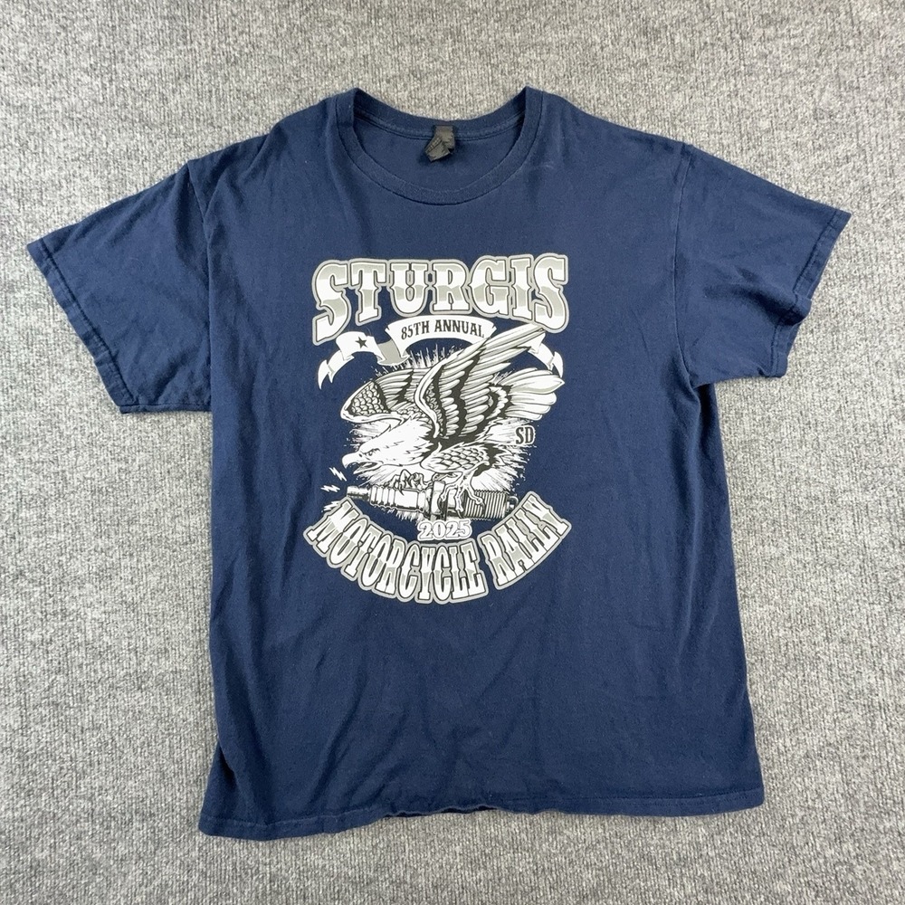 Gildan Shirt Mens Large Blue Sturgis 2025 Motorcycle Rally Eagle Graphic Tee
